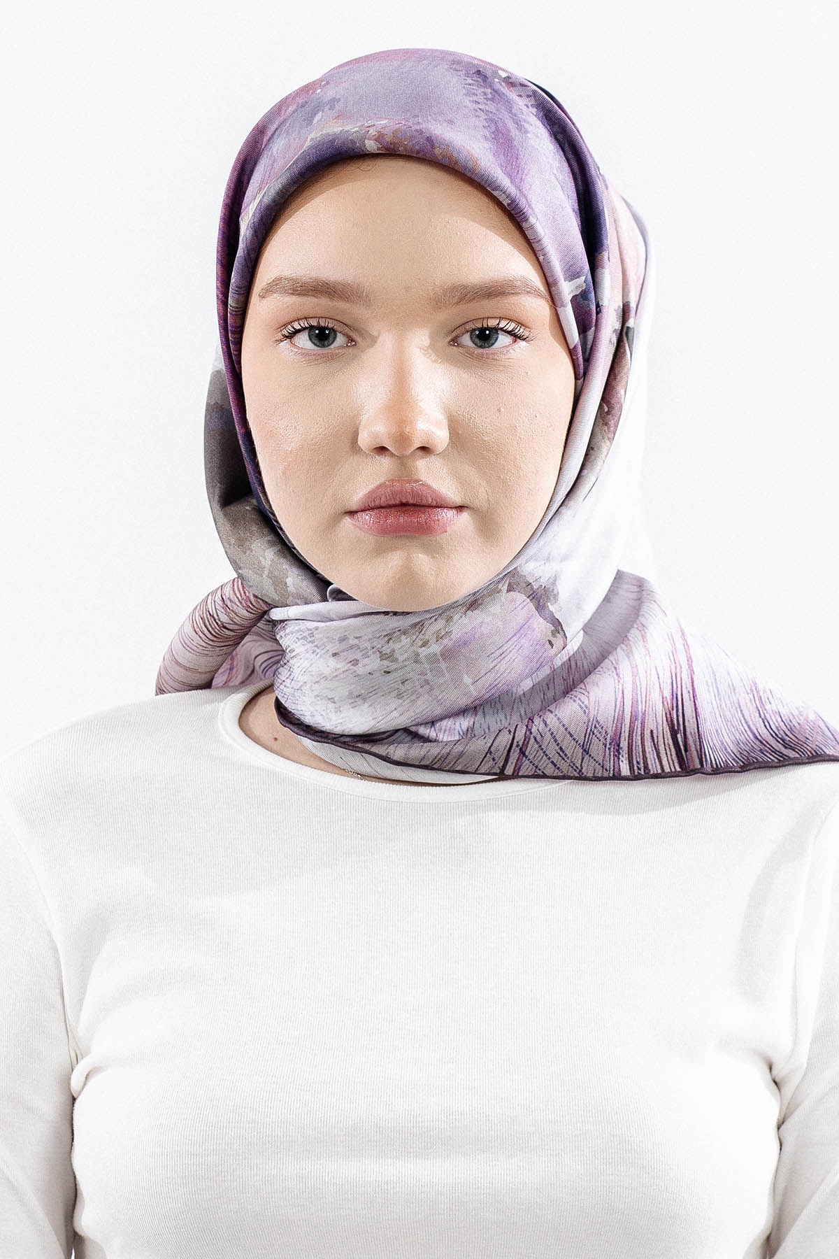 Dg14826 İpek Eşarp Flu Gul Tvil Kumas - Lila - 1