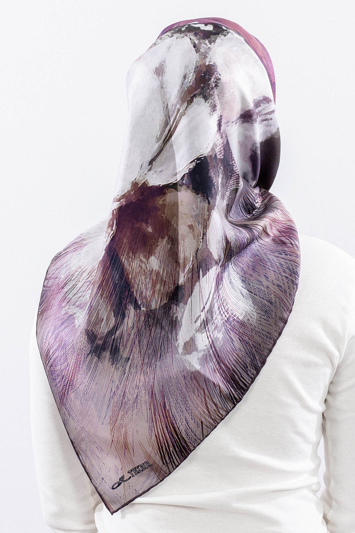 Dg14826 İpek Eşarp Flu Gul Tvil Kumas - Lila - 4