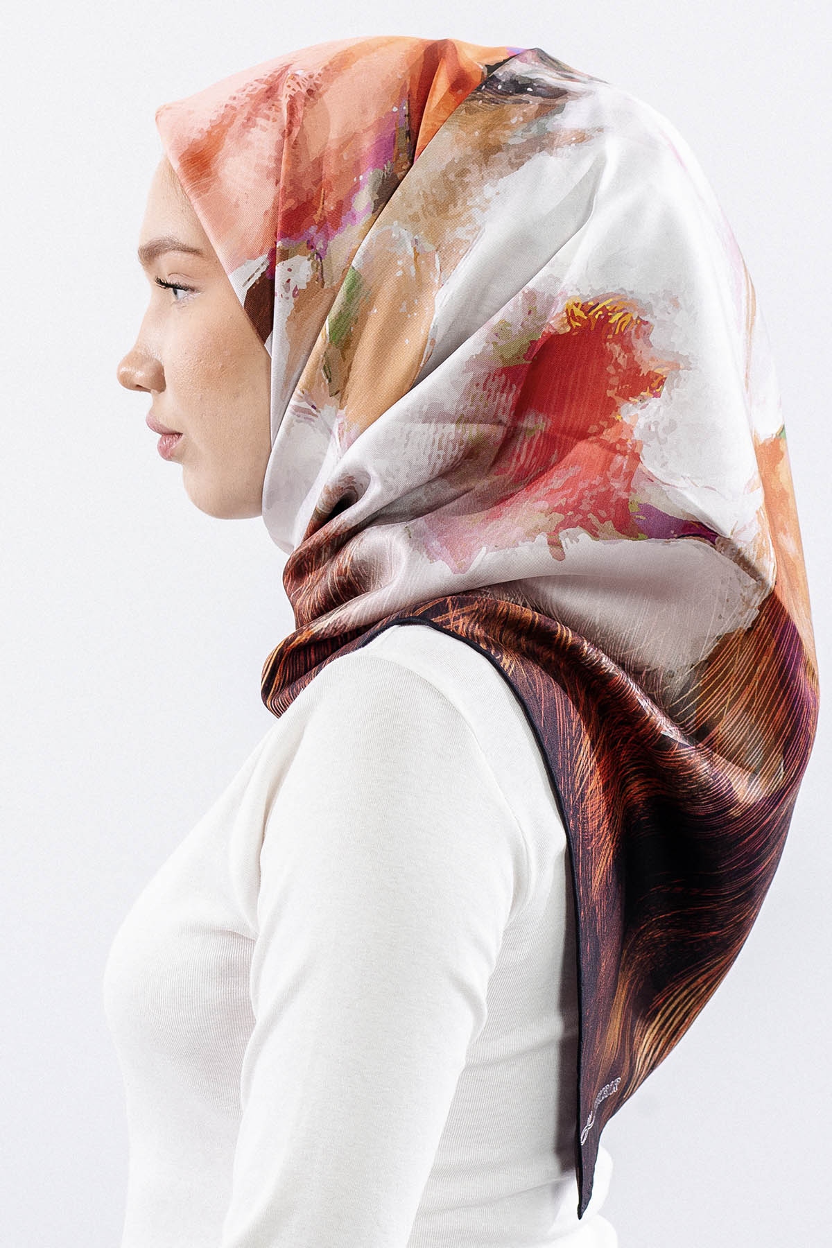 Dg14826 İpek Eşarp Flu Gul Tvil Kumas - Siyah_bordo - 3