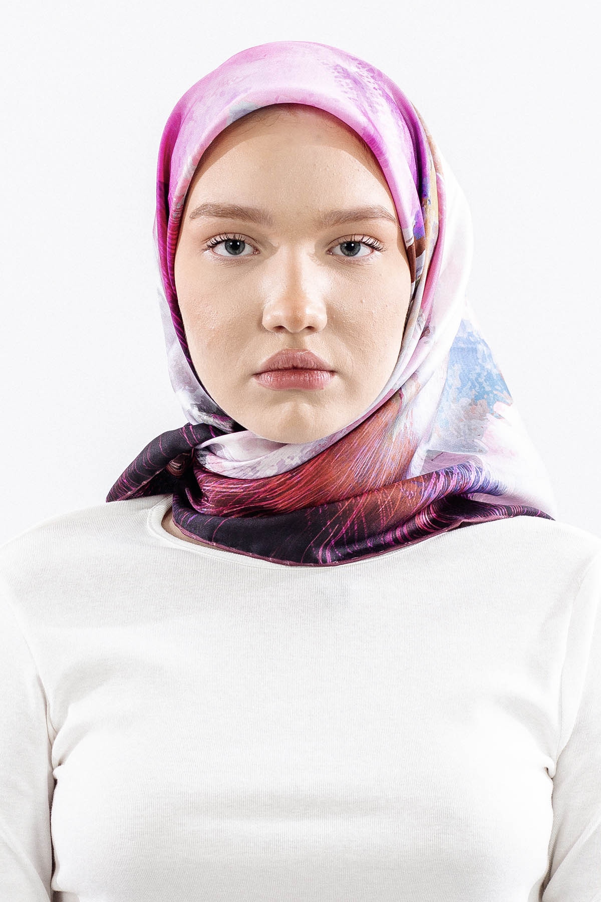 Dg14826 İpek Eşarp Flu Gul Tvil Kumas - Visne - 1