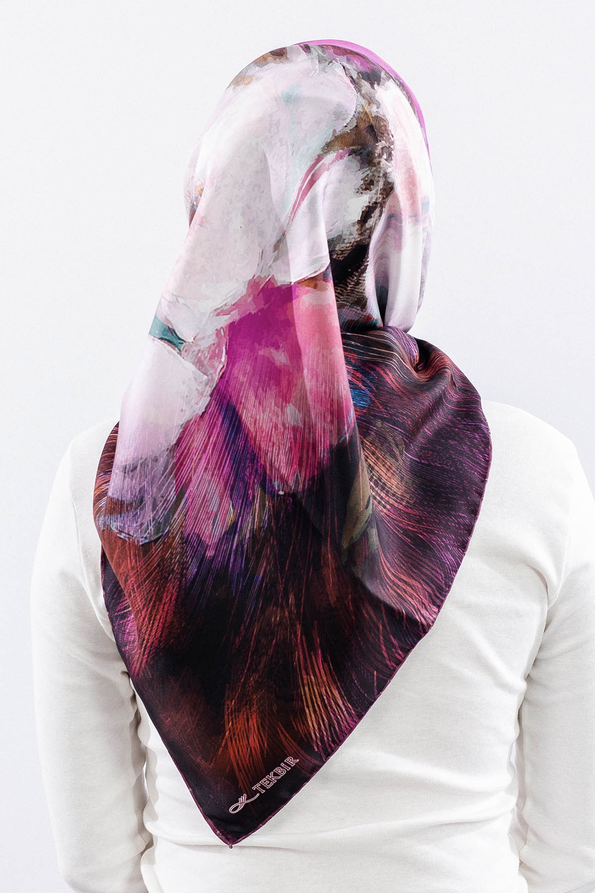 Dg14826 İpek Eşarp Flu Gul Tvil Kumas - Visne - 4