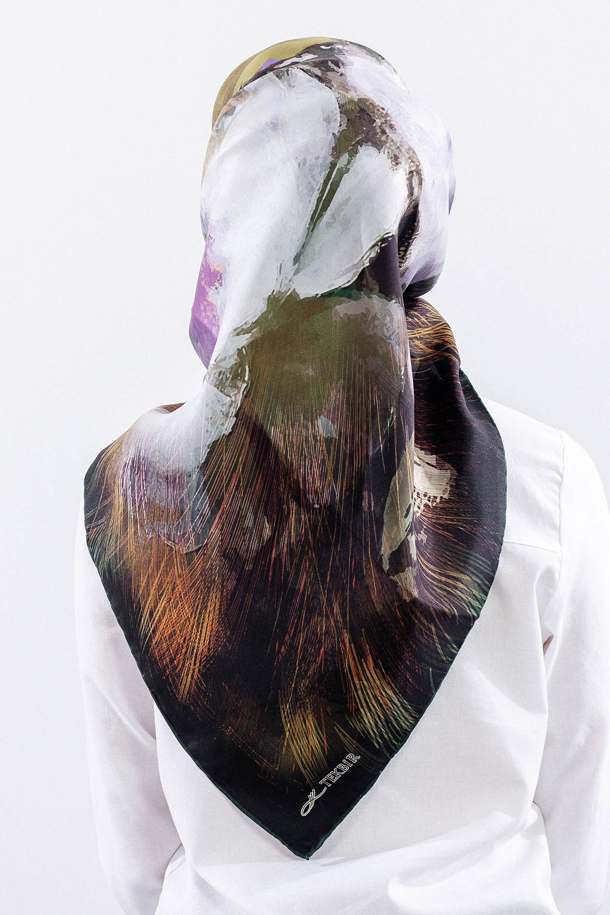 Dg14826 İpek Eşarp Flu Gul Tvil Kumas - Yesil - 4