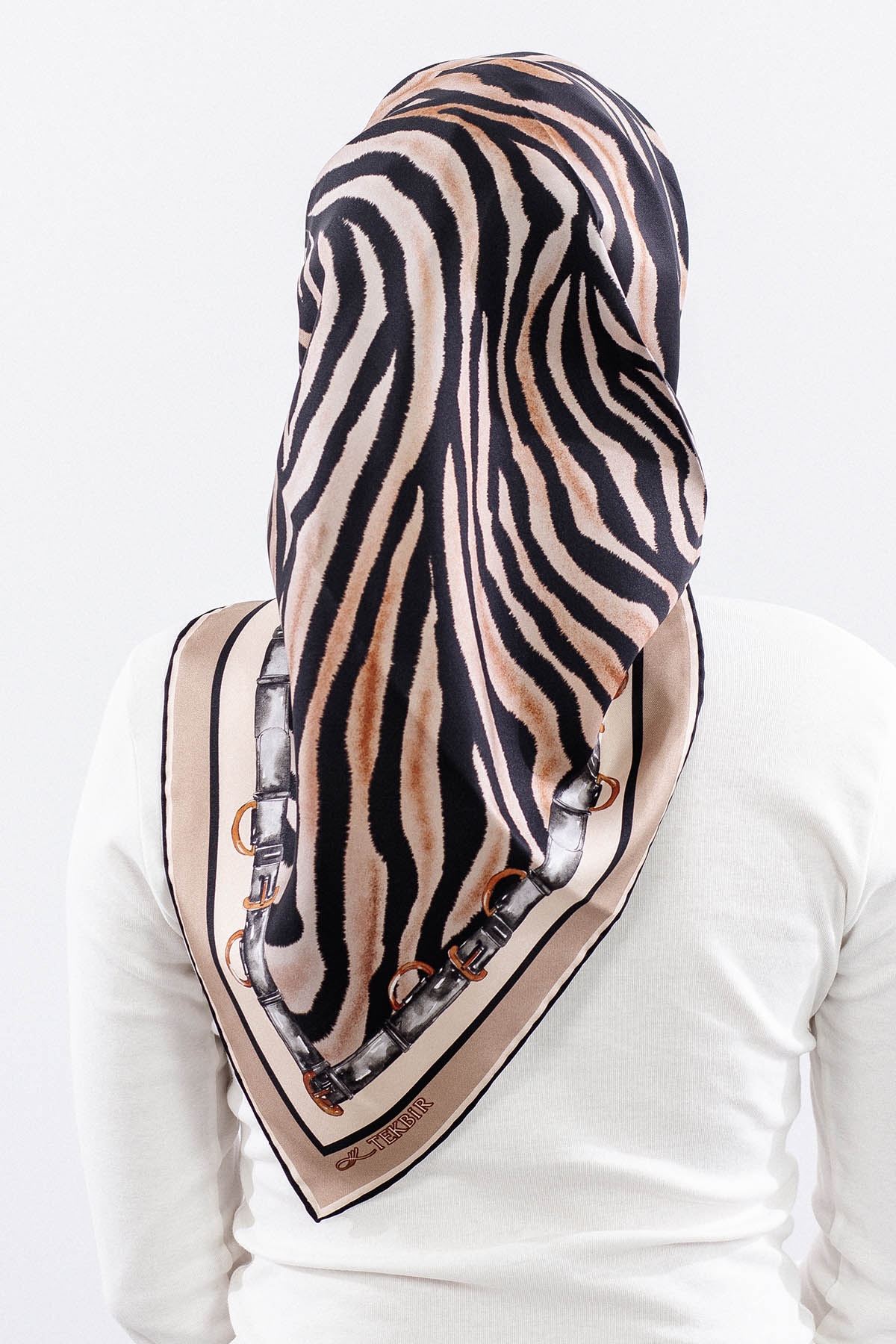 Dg14827 İpek Eşarp Zebra Desen Tvil Kumas - Siyah_vizon - 4