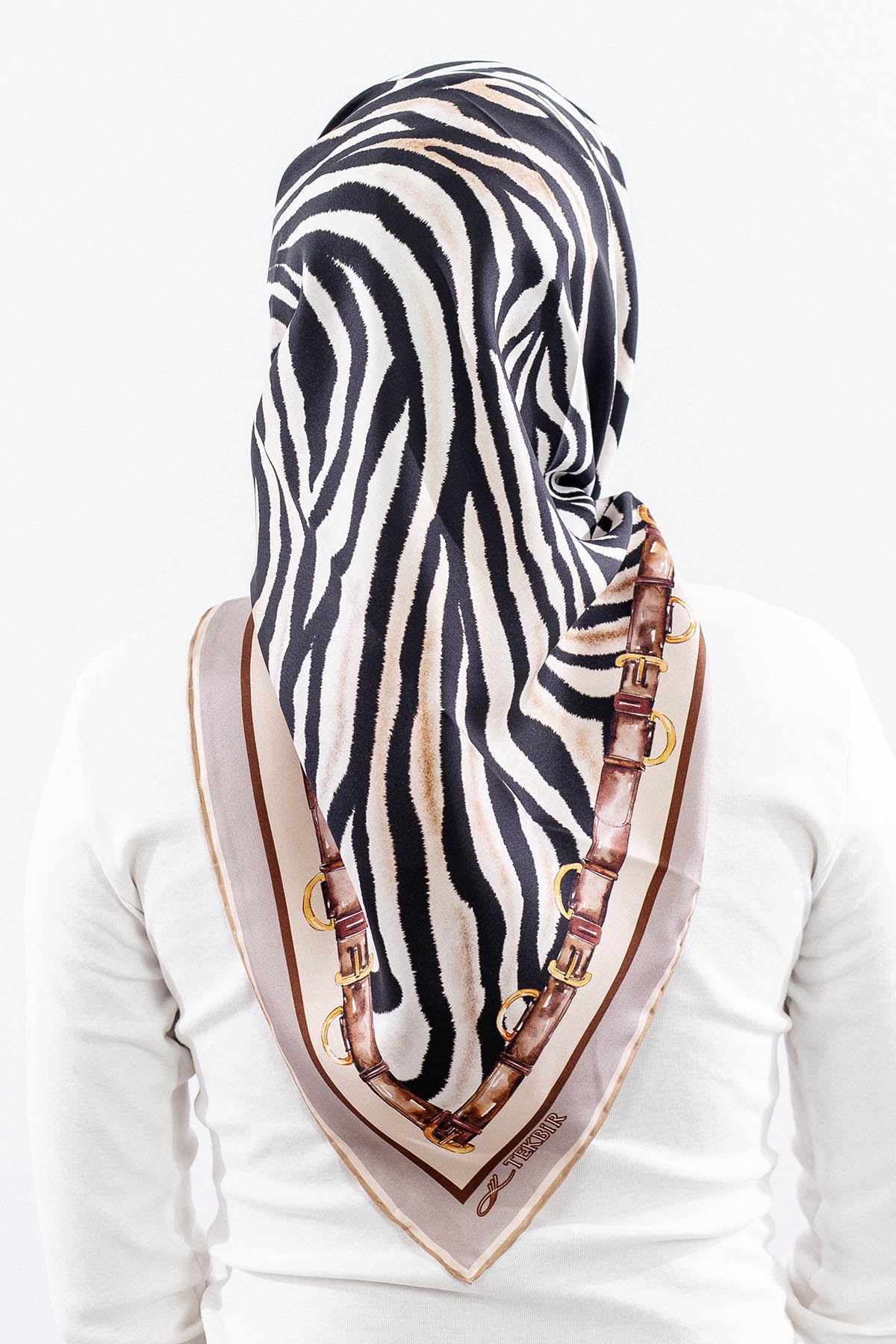 Dg14827 İpek Eşarp Zebra Desen Tvil Kumas - Vizon - 4