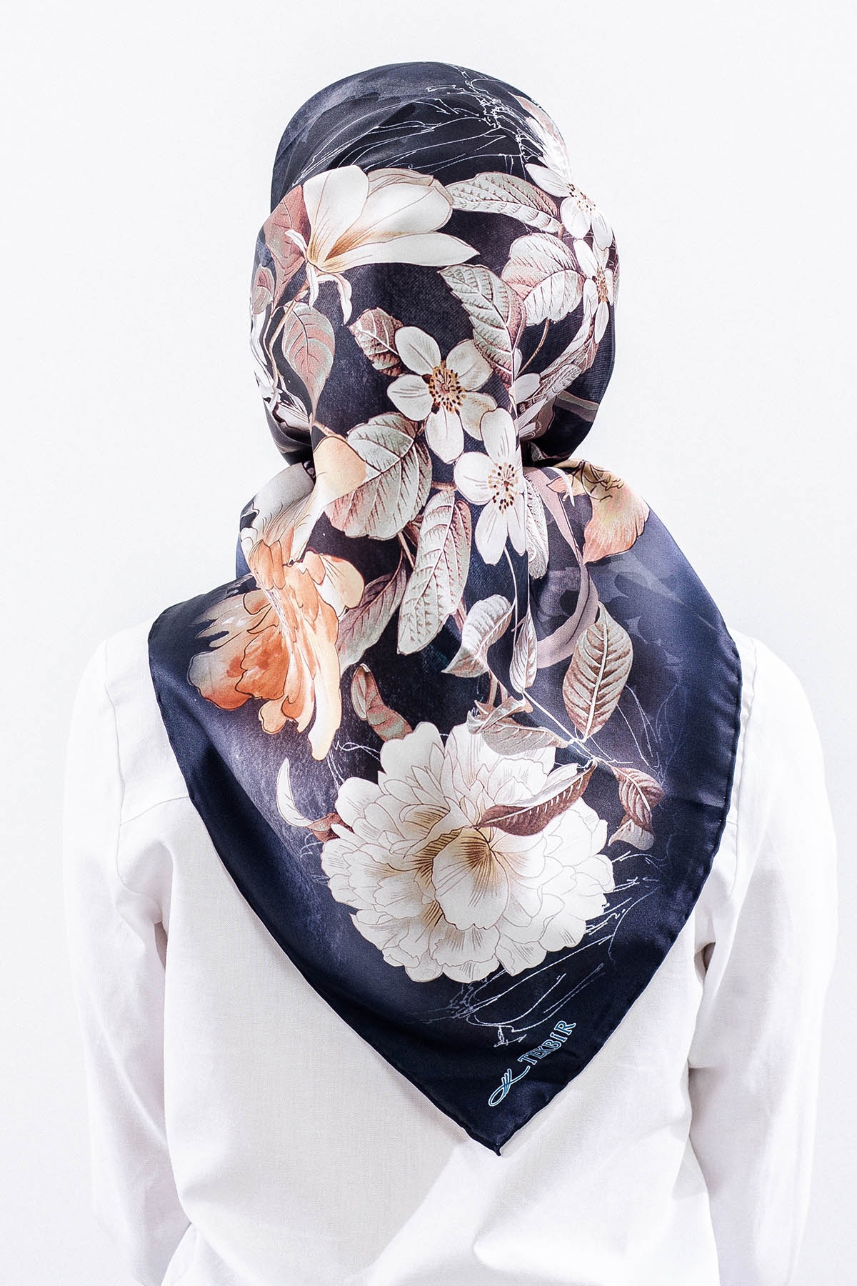 Dg14828 İpek Eşarp Cicek Dali Tvil Kumas - Antrasit - 4