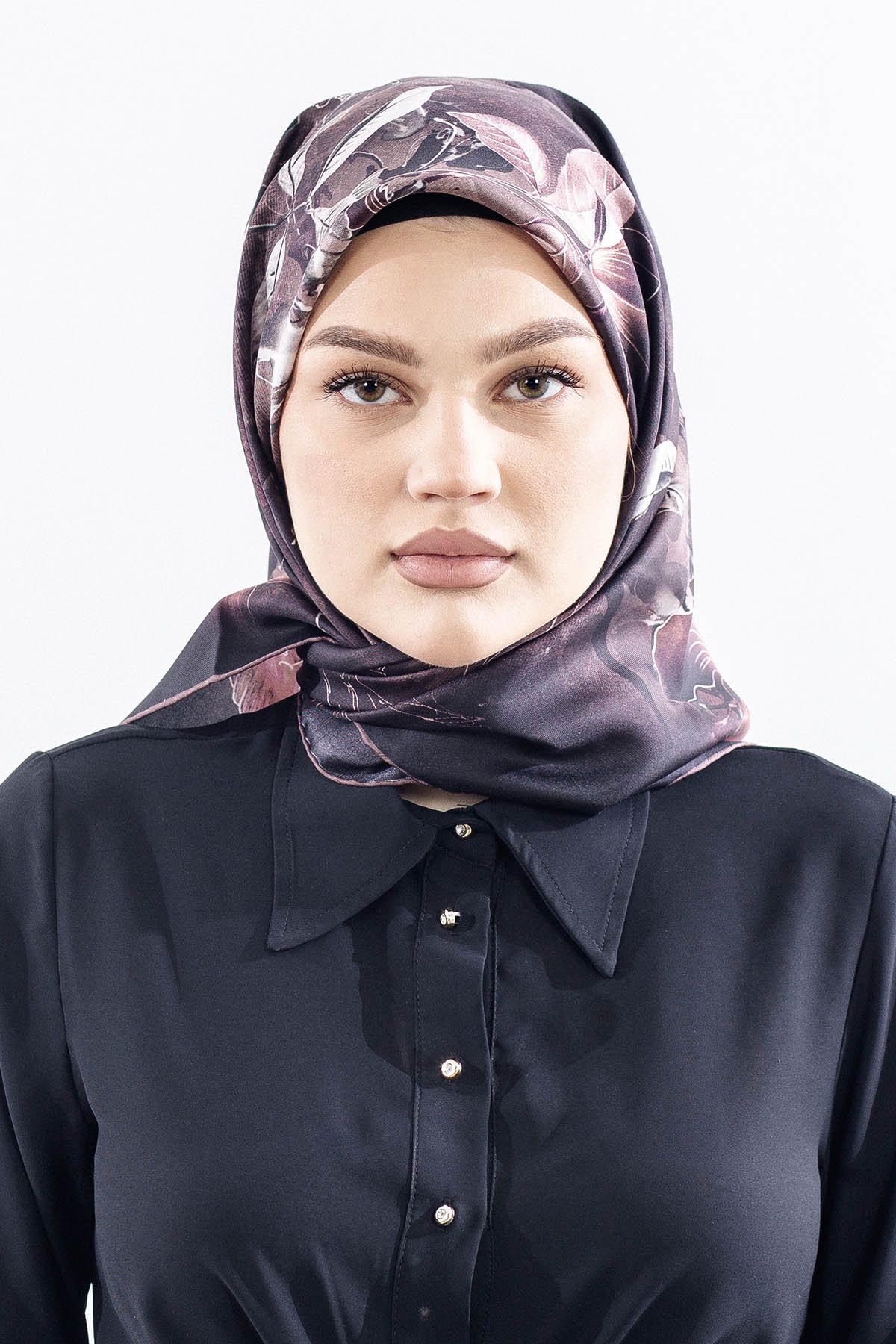 Dg14828 İpek Eşarp Sura Kumas Cicek Dali - Kahve - 1