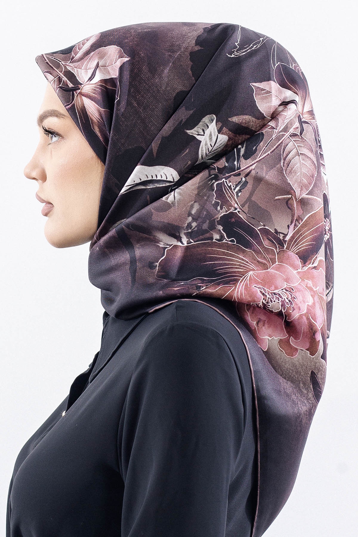 Dg14828 İpek Eşarp Sura Kumas Cicek Dali - Kahve - 3