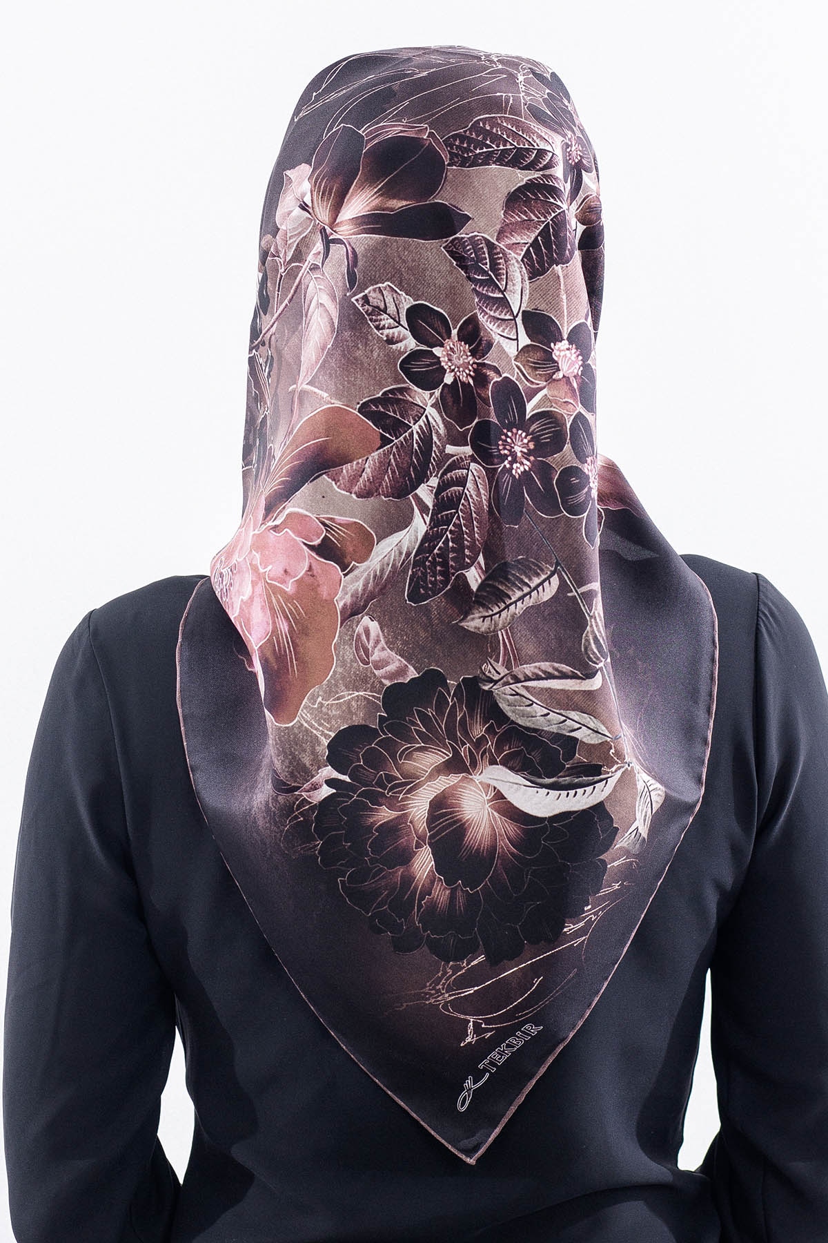 Dg14828 İpek Eşarp Sura Kumas Cicek Dali - Kahve - 4