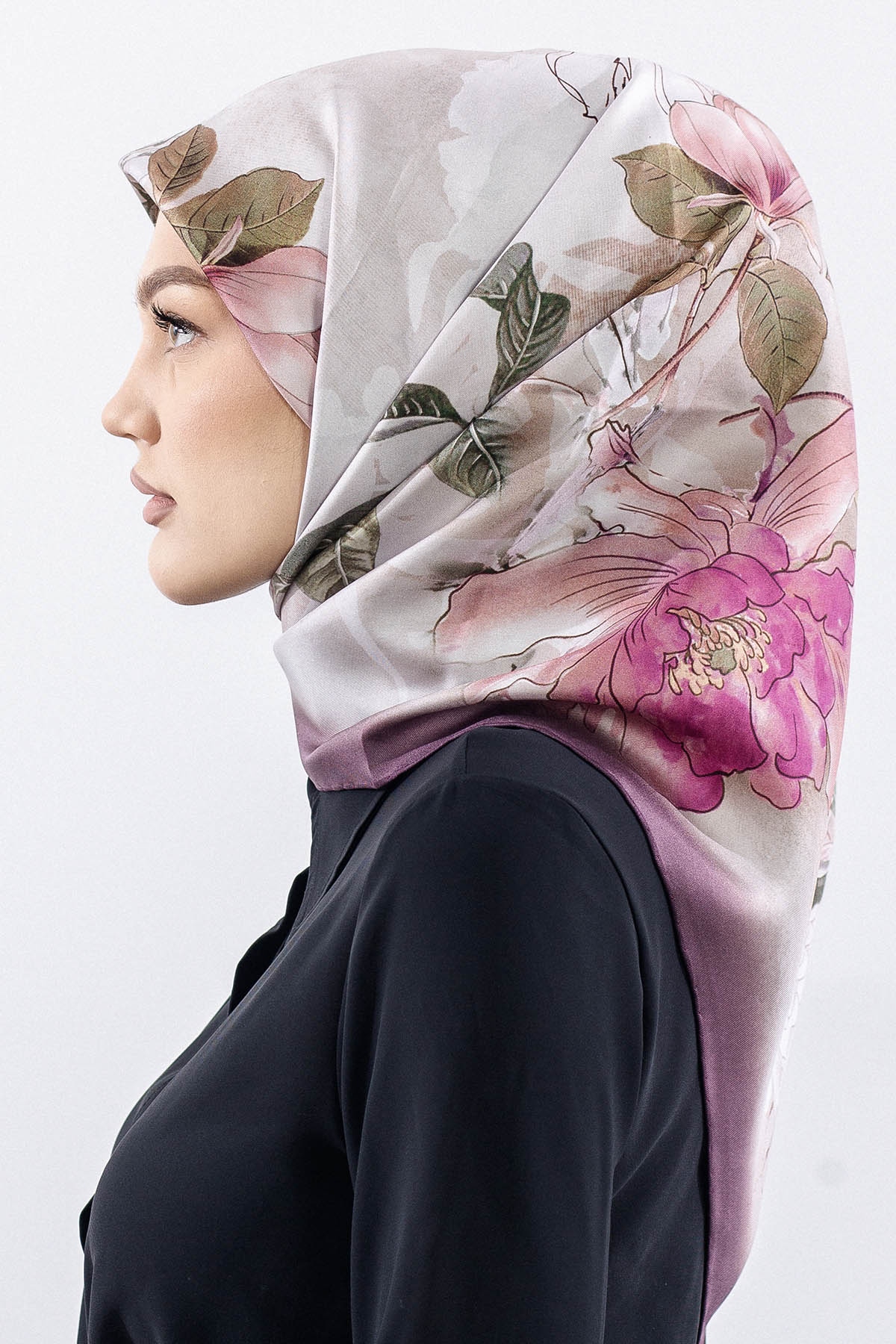 Dg14828 İpek Eşarp Sura Kumas Cicek Dali - Murdum - 3