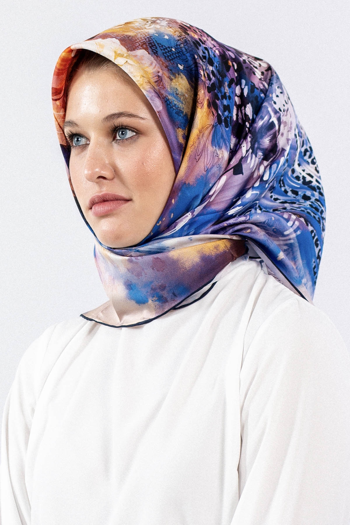 Dg7544 İpek Eşarp Tvil - Lacivert - 1