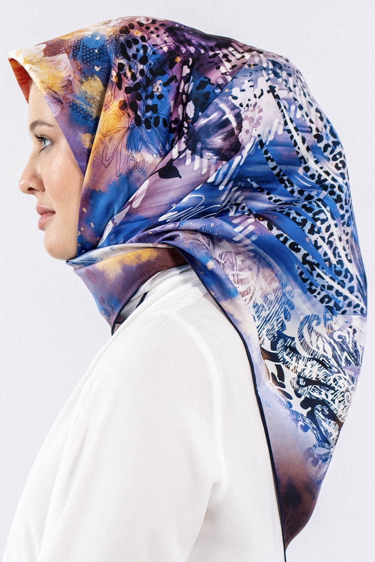 Dg7544 İpek Eşarp Tvil - Lacivert - 2