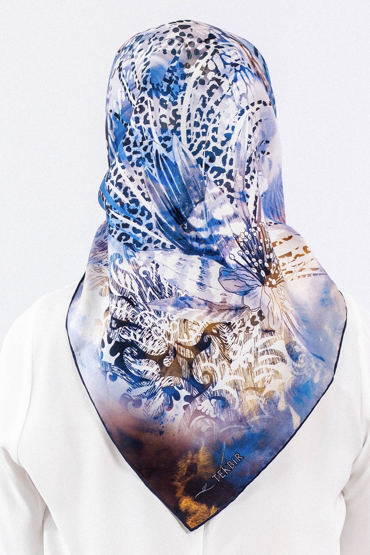 Dg7544 İpek Eşarp Tvil - Lacivert - 3