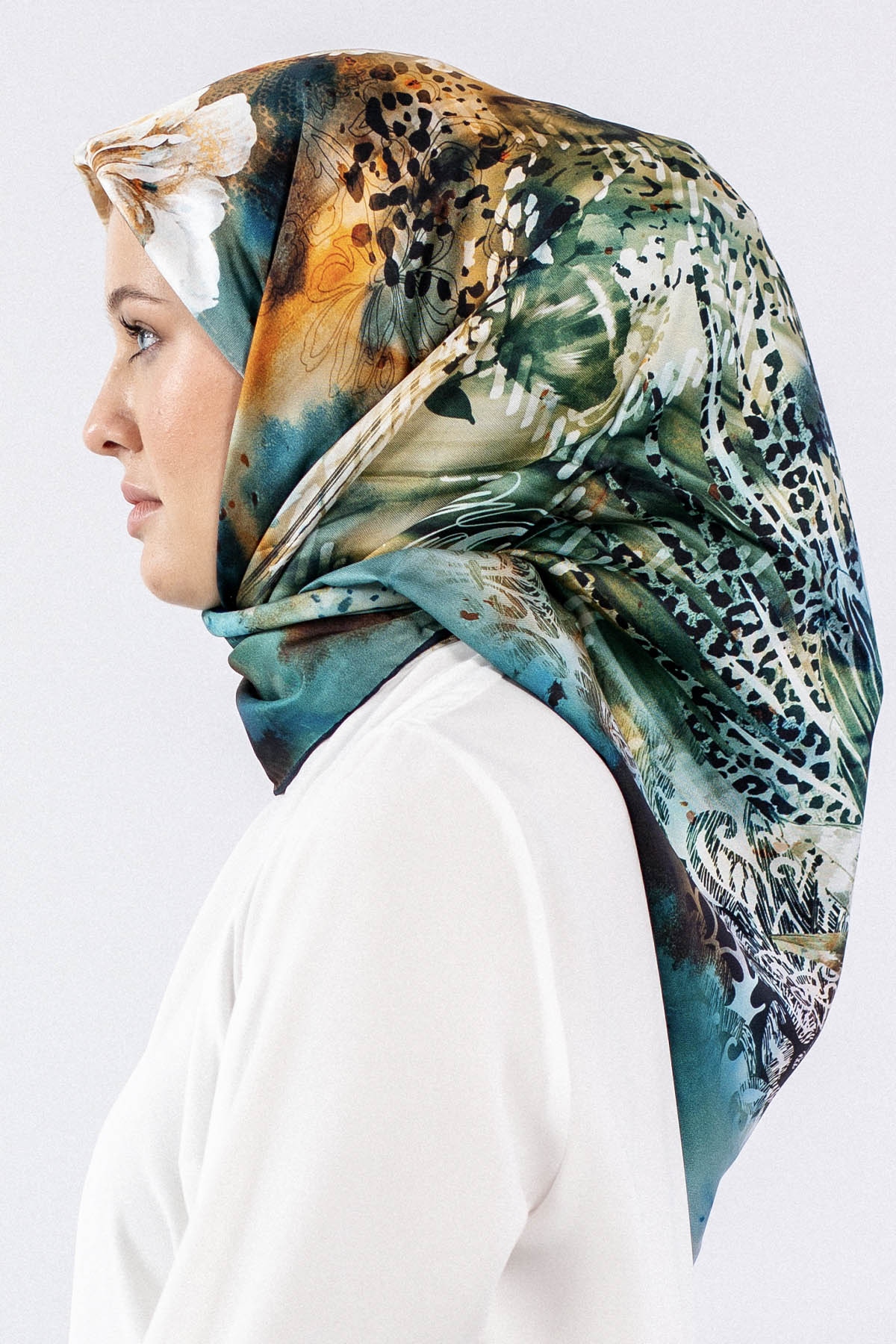 Dg7544 İpek Eşarp Tvil - Siyah_petrol - 2