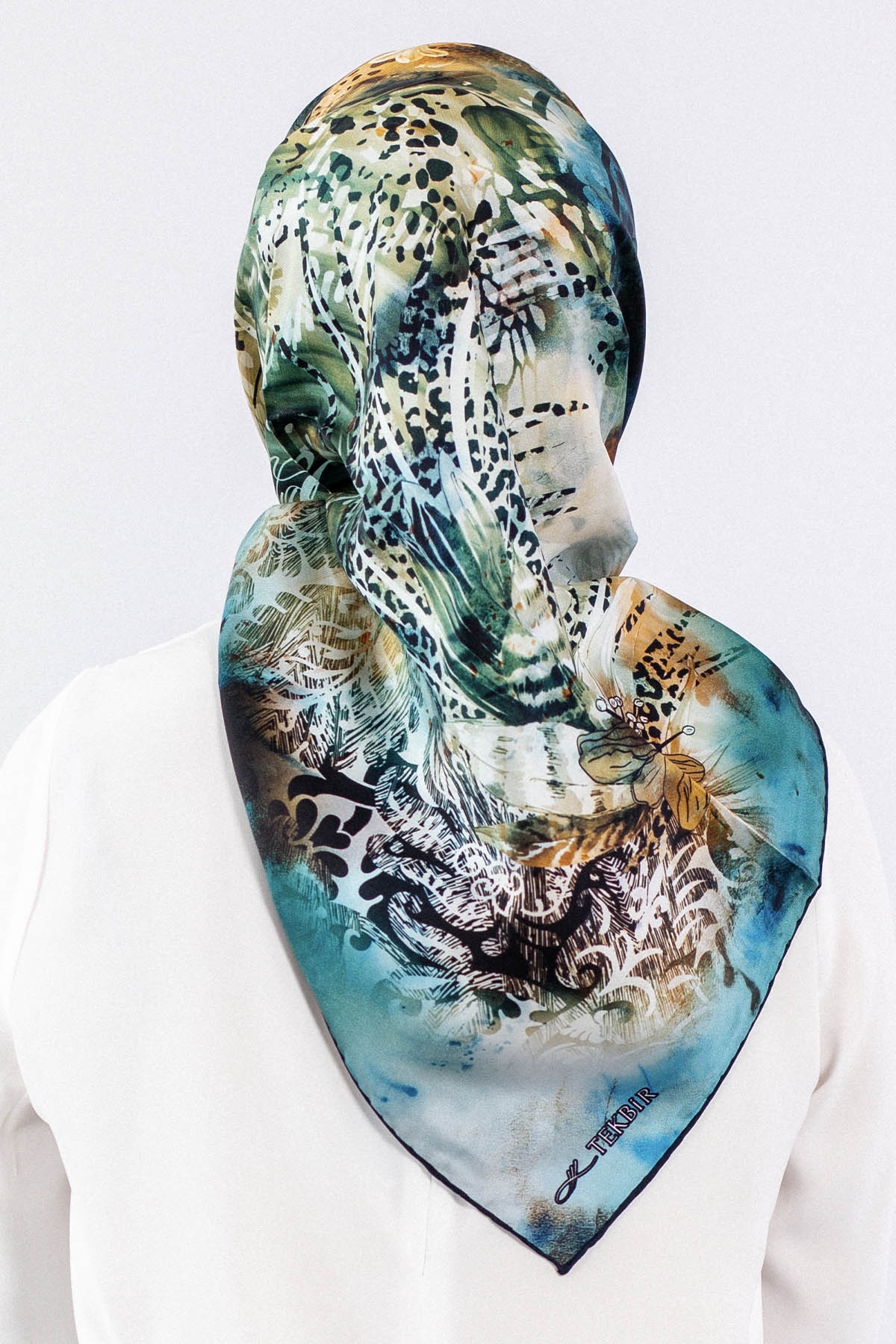 Dg7544 İpek Eşarp Tvil - Siyah_petrol - 3