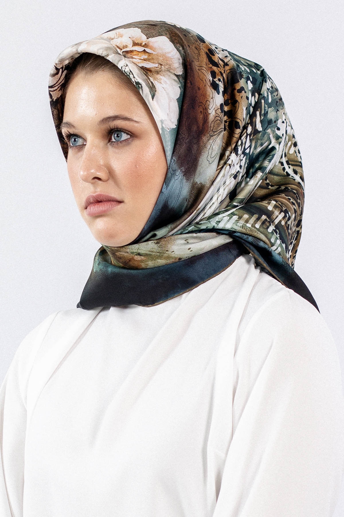 Dg7544 İpek Eşarp Tvil - Yesil - 1