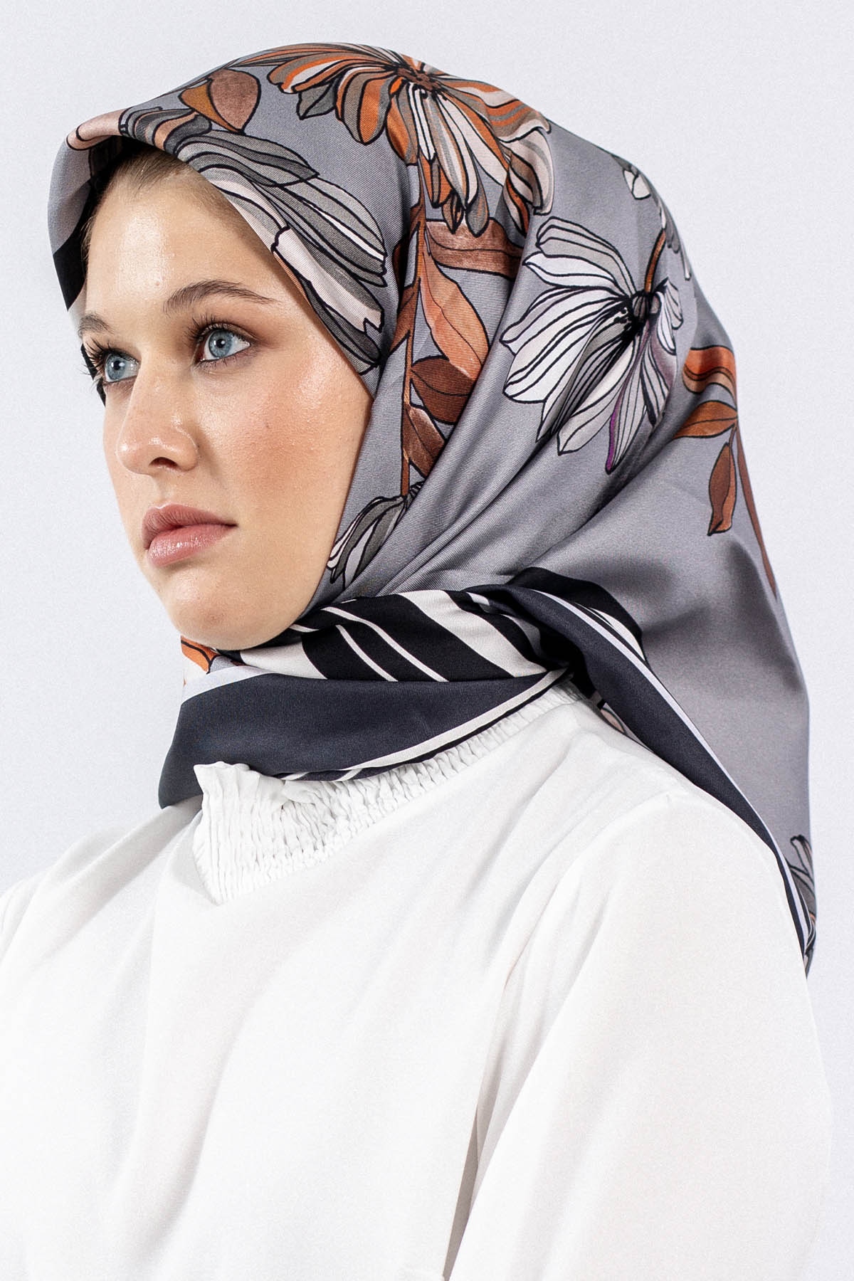 Dg7545 İpek Eşarp - Antrasit - 1