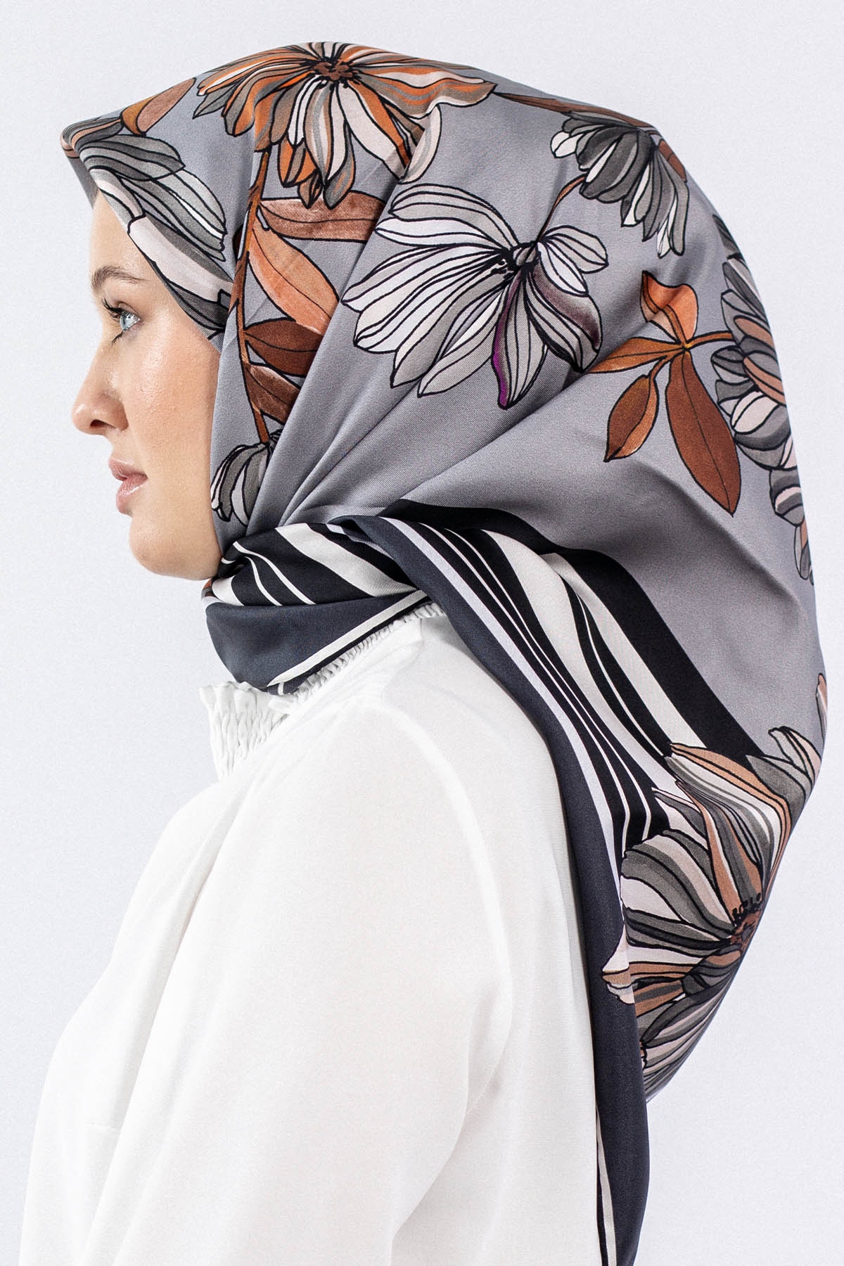 Dg7545 İpek Eşarp - Antrasit - 2