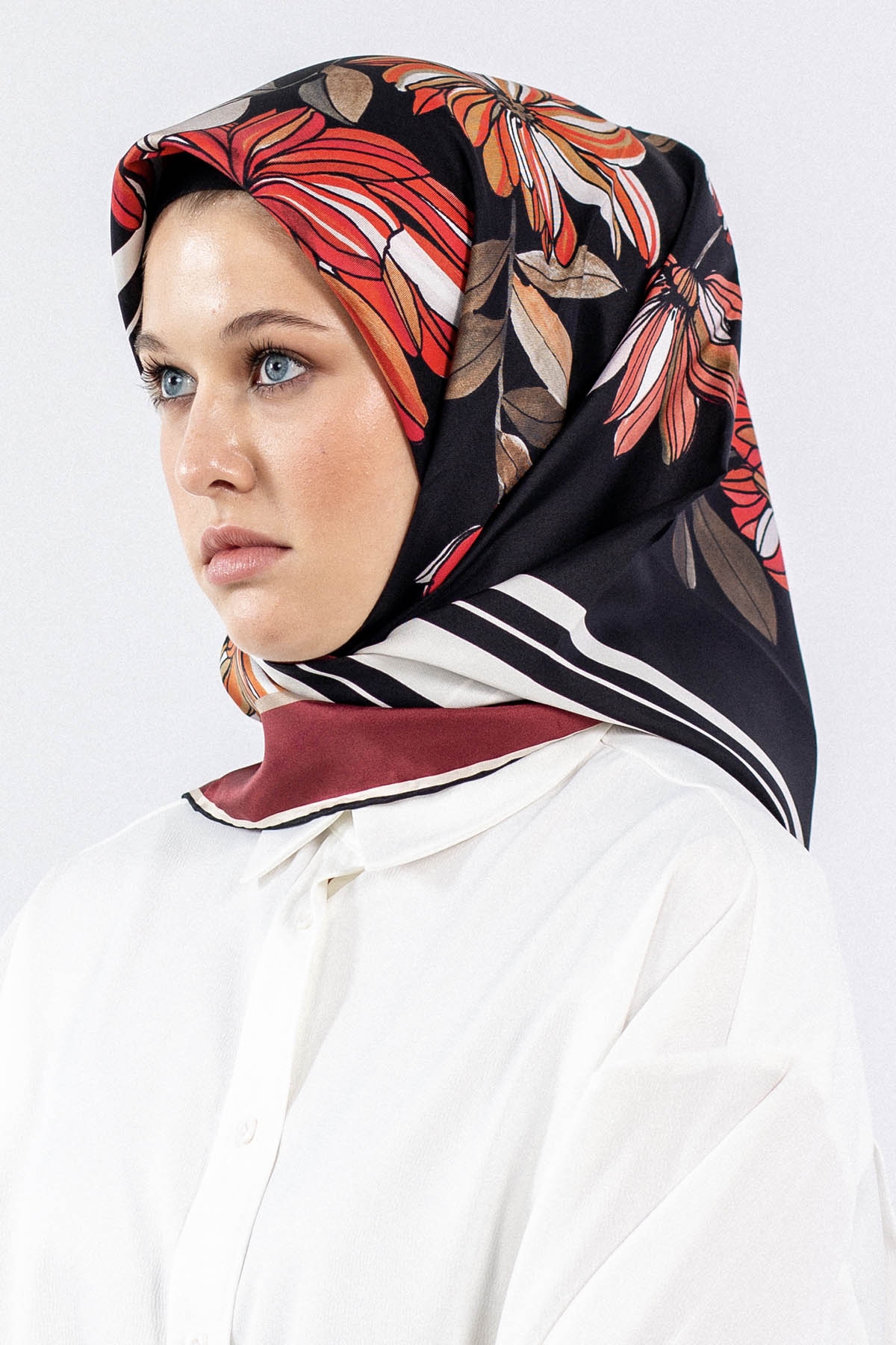 Dg7545 İpek Eşarp - Bordo_siyah - 1