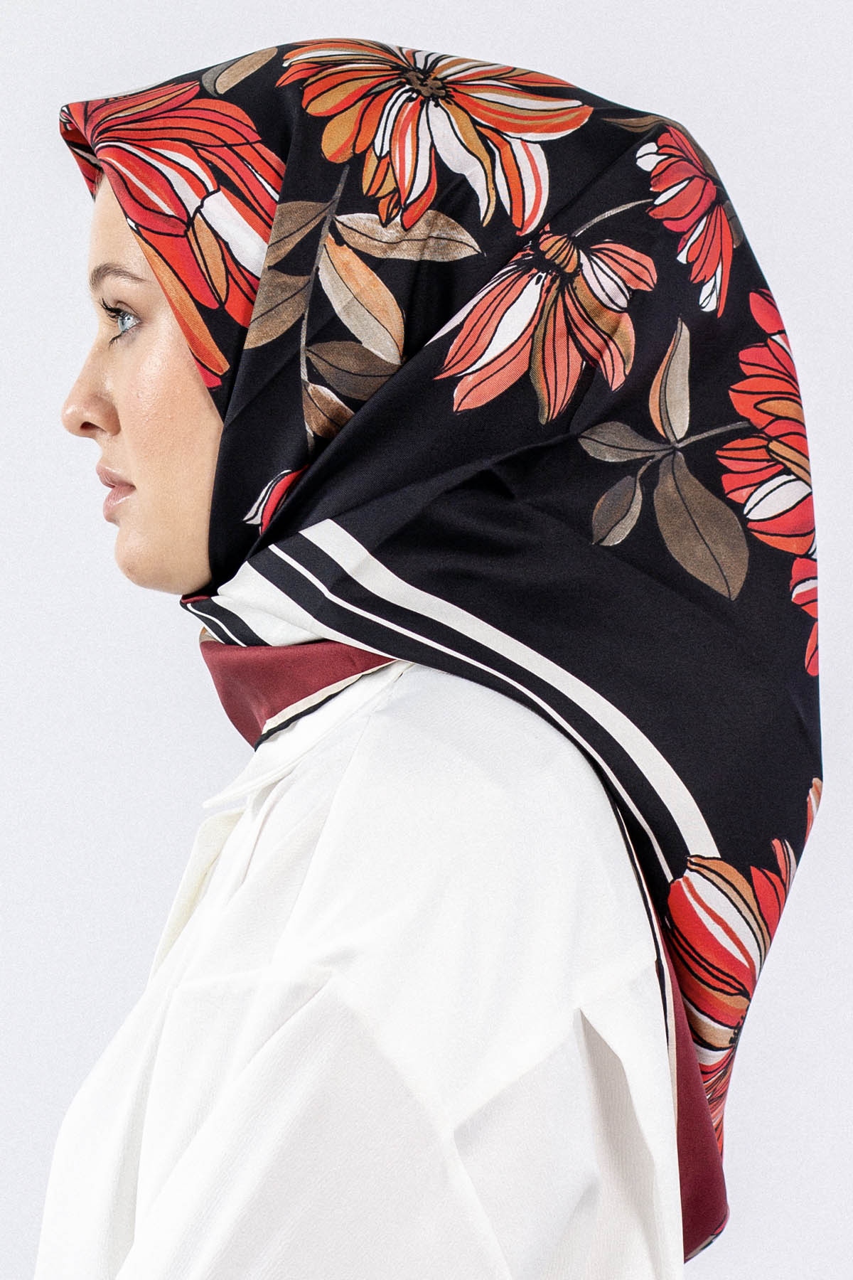 Dg7545 İpek Eşarp - Bordo_siyah - 2