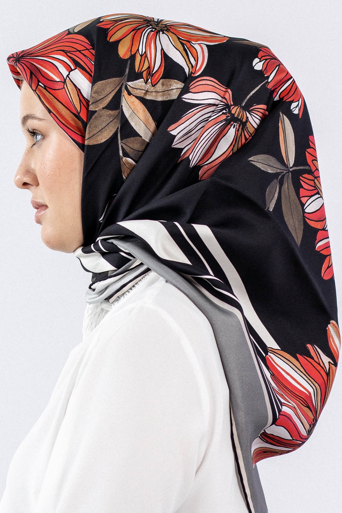 Dg7545 İpek Eşarp - Gri_kirmizi - 2