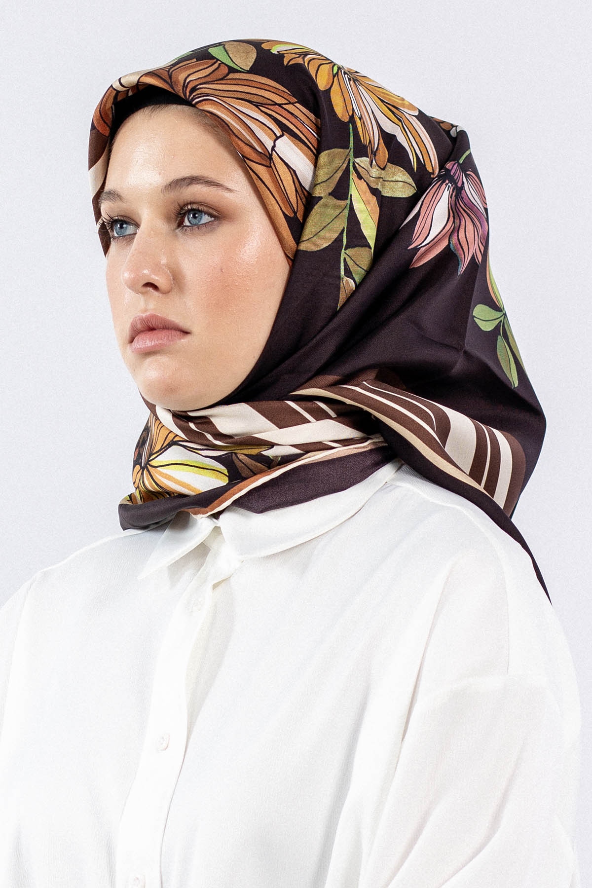 Dg7545 İpek Eşarp - Kahve - 1