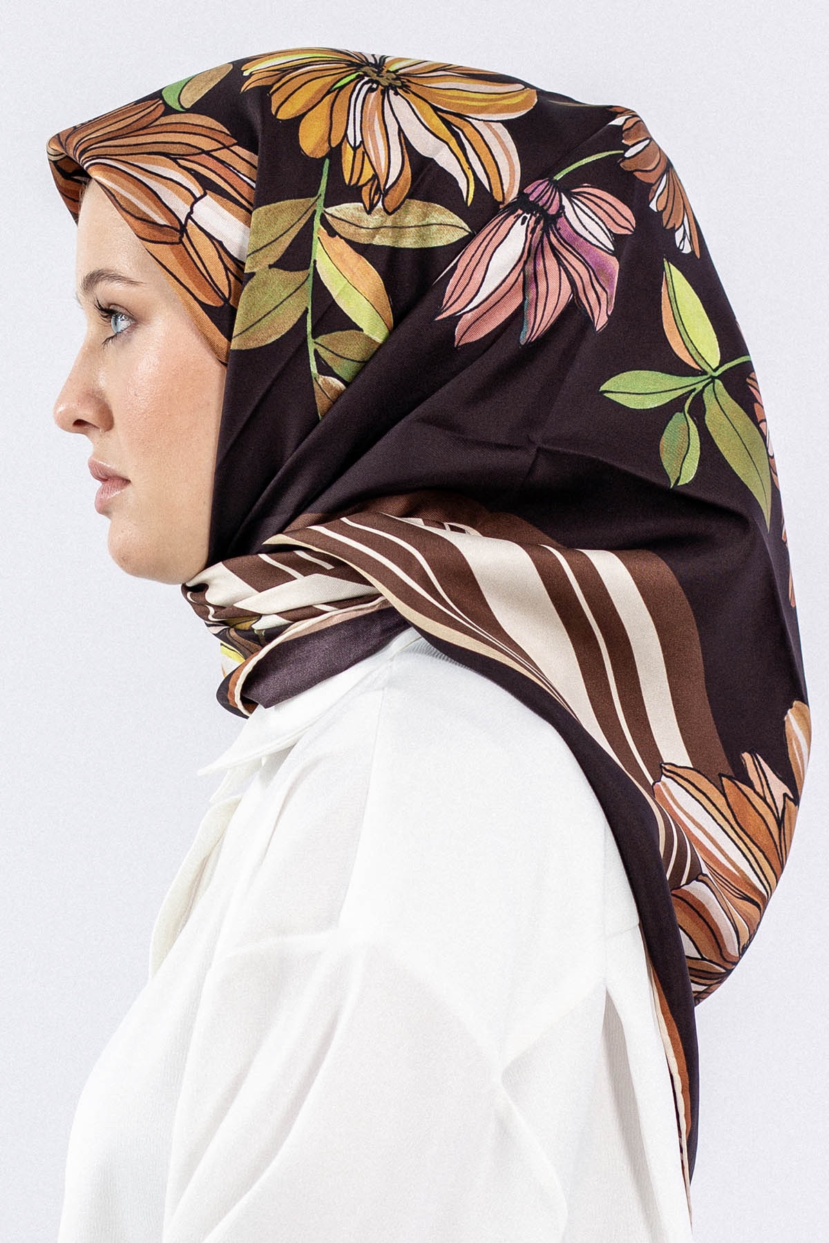 Dg7545 İpek Eşarp - Kahve - 2