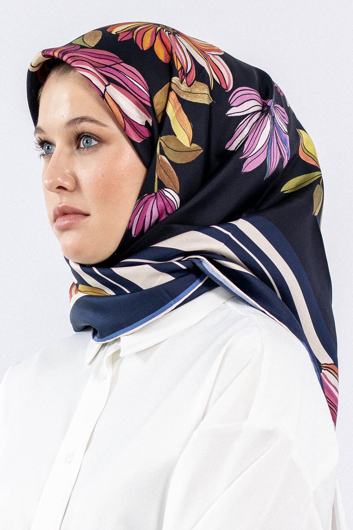 Dg7545 İpek Eşarp - Lacivert_pudra - 1