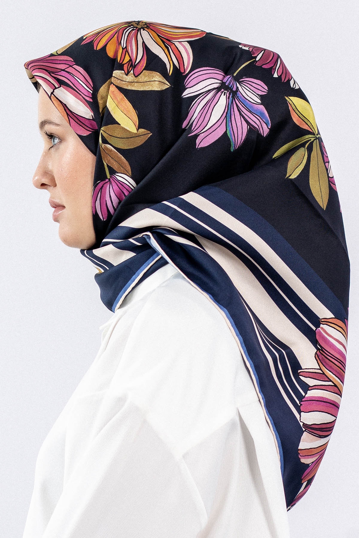 Dg7545 İpek Eşarp - Lacivert_pudra - 2