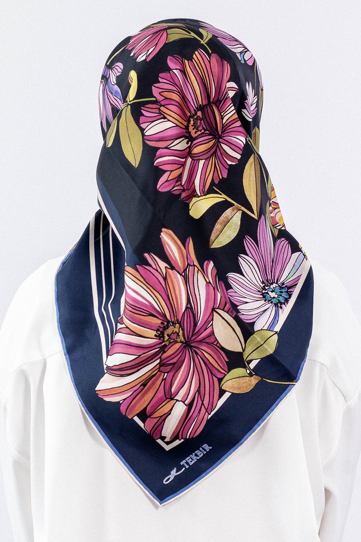 Dg7545 İpek Eşarp - Lacivert_pudra - 3