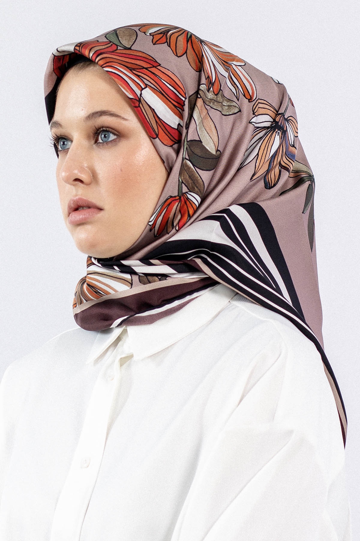 Dg7545 İpek Eşarp - Siyah_bordo - 1