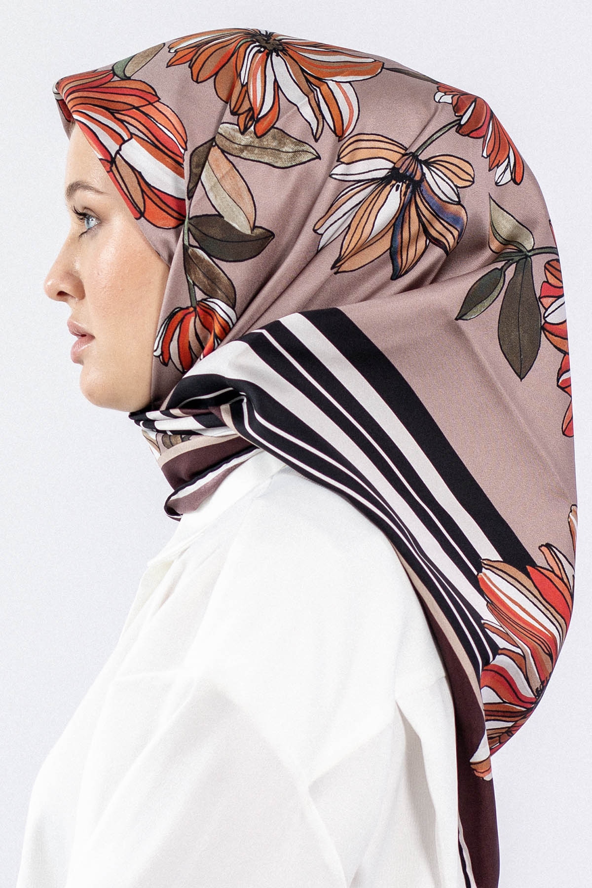 Dg7545 İpek Eşarp - Siyah_bordo - 2