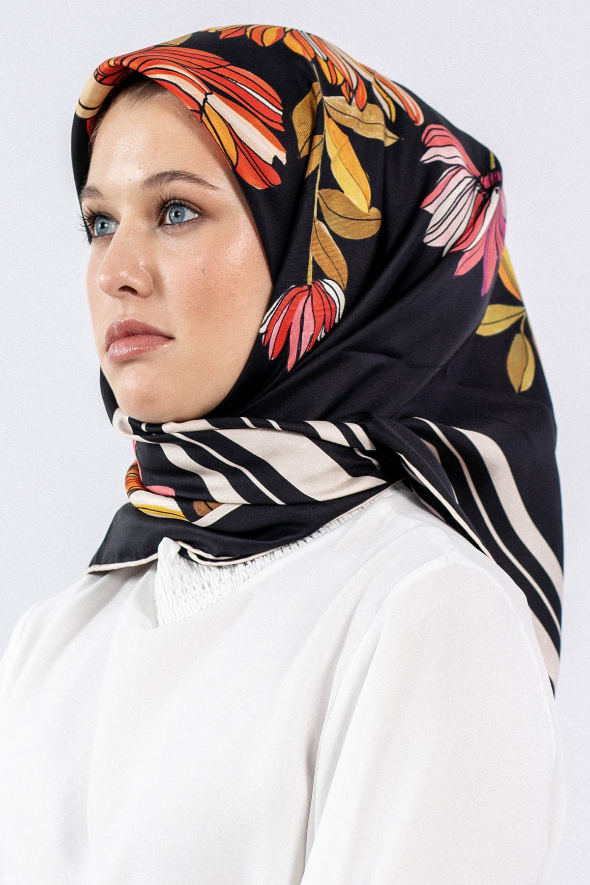 Dg7545 İpek Eşarp - Siyah_kirmizi - 1