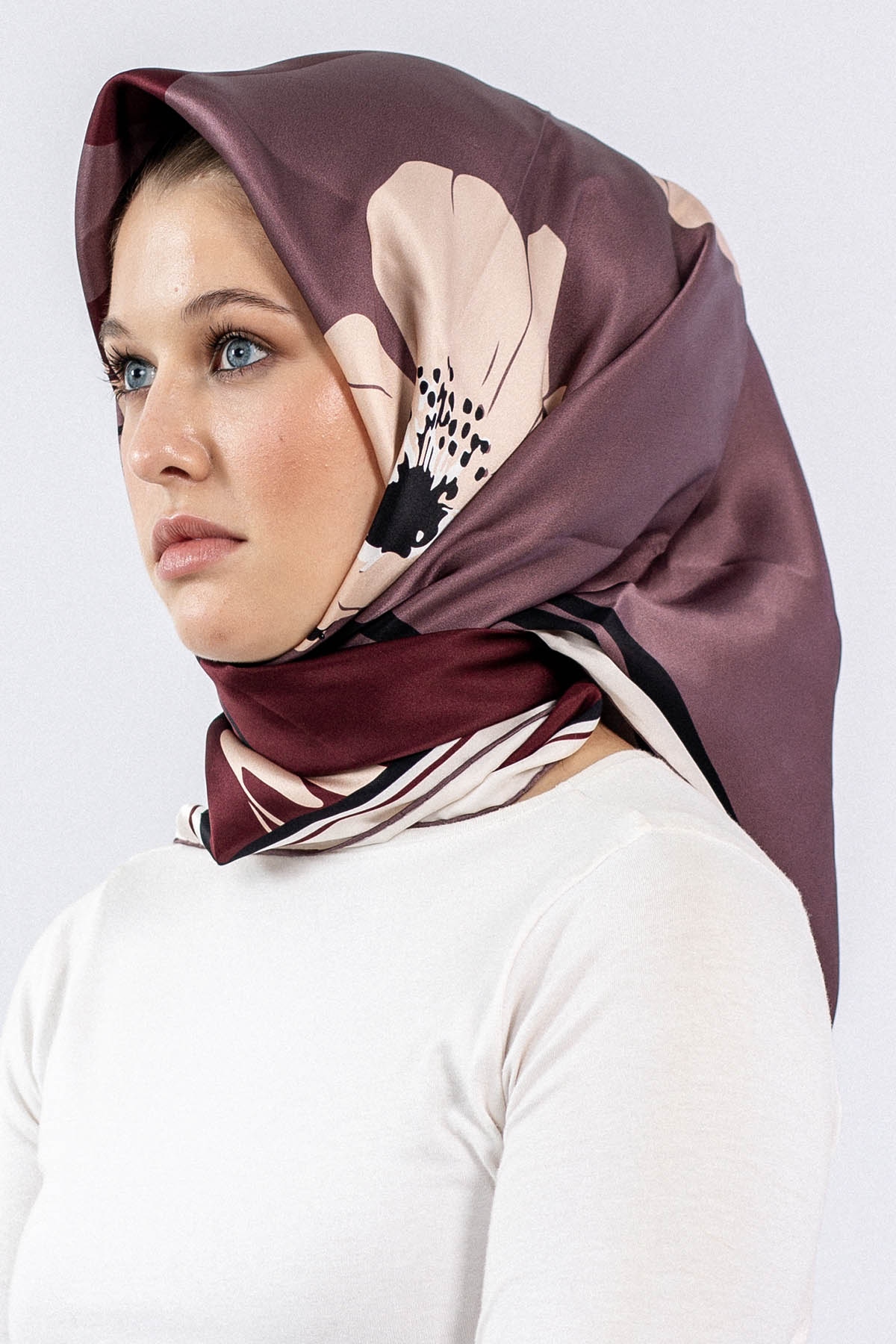 Dg7546 İpek Eşarp Sura - Bordo - 1