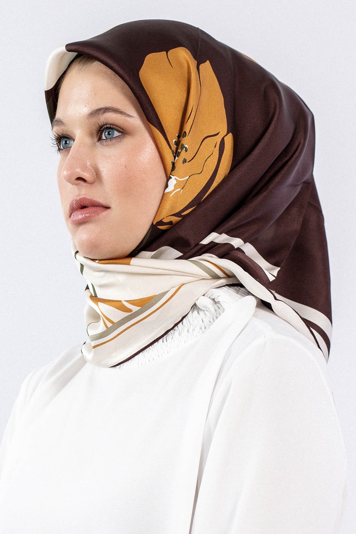 Dg7546 İpek Eşarp Sura - Kahve - 1