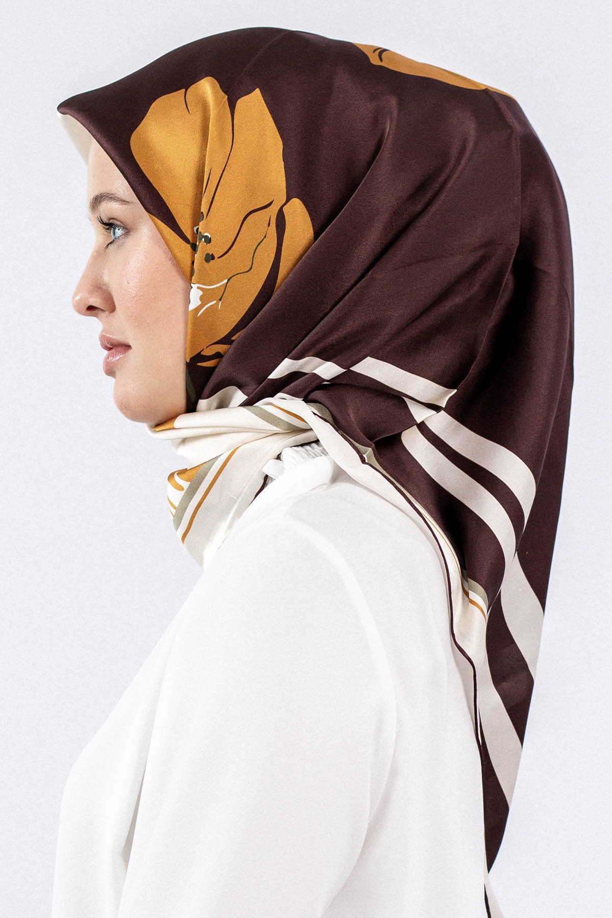 Dg7546 İpek Eşarp Sura - Kahve - 2