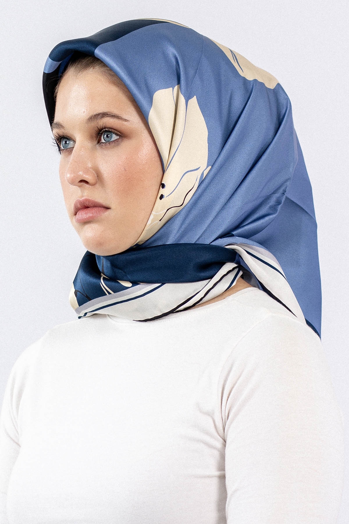 Dg7546 İpek Eşarp Sura - Lacivert - 1