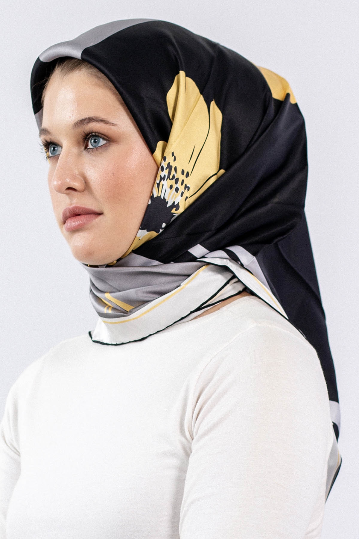 Dg7546 İpek Eşarp Sura - Siyah_bej - 1