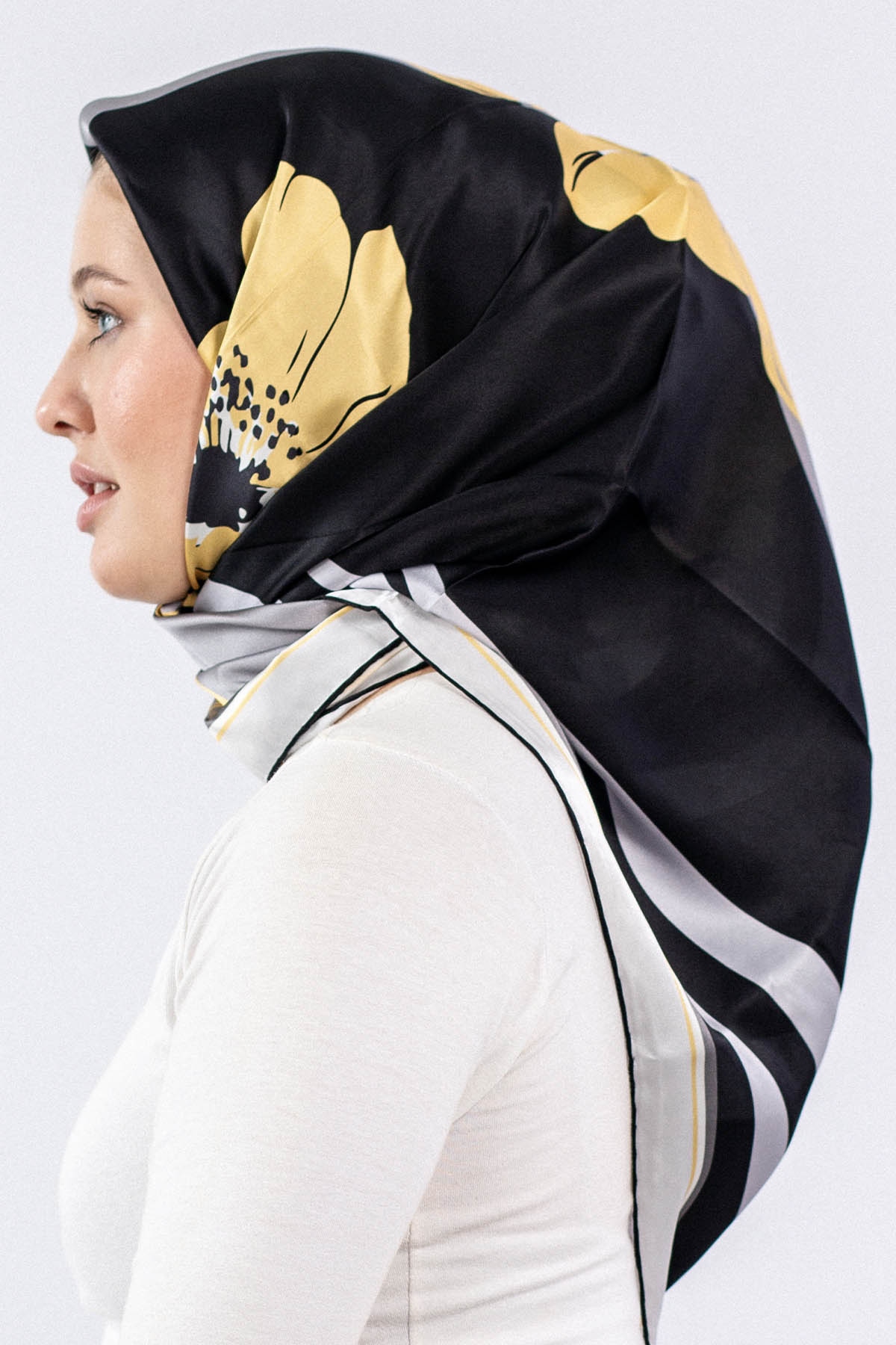 Dg7546 İpek Eşarp Sura - Siyah_bej - 2