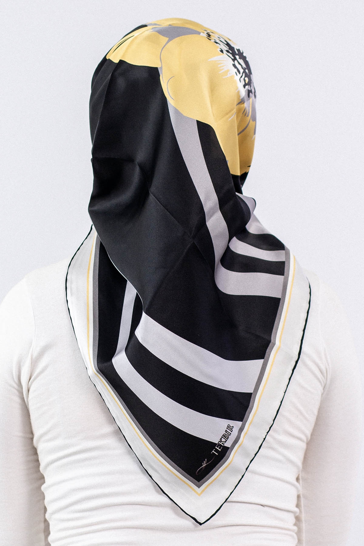 Dg7546 İpek Eşarp Sura - Siyah_bej - 3