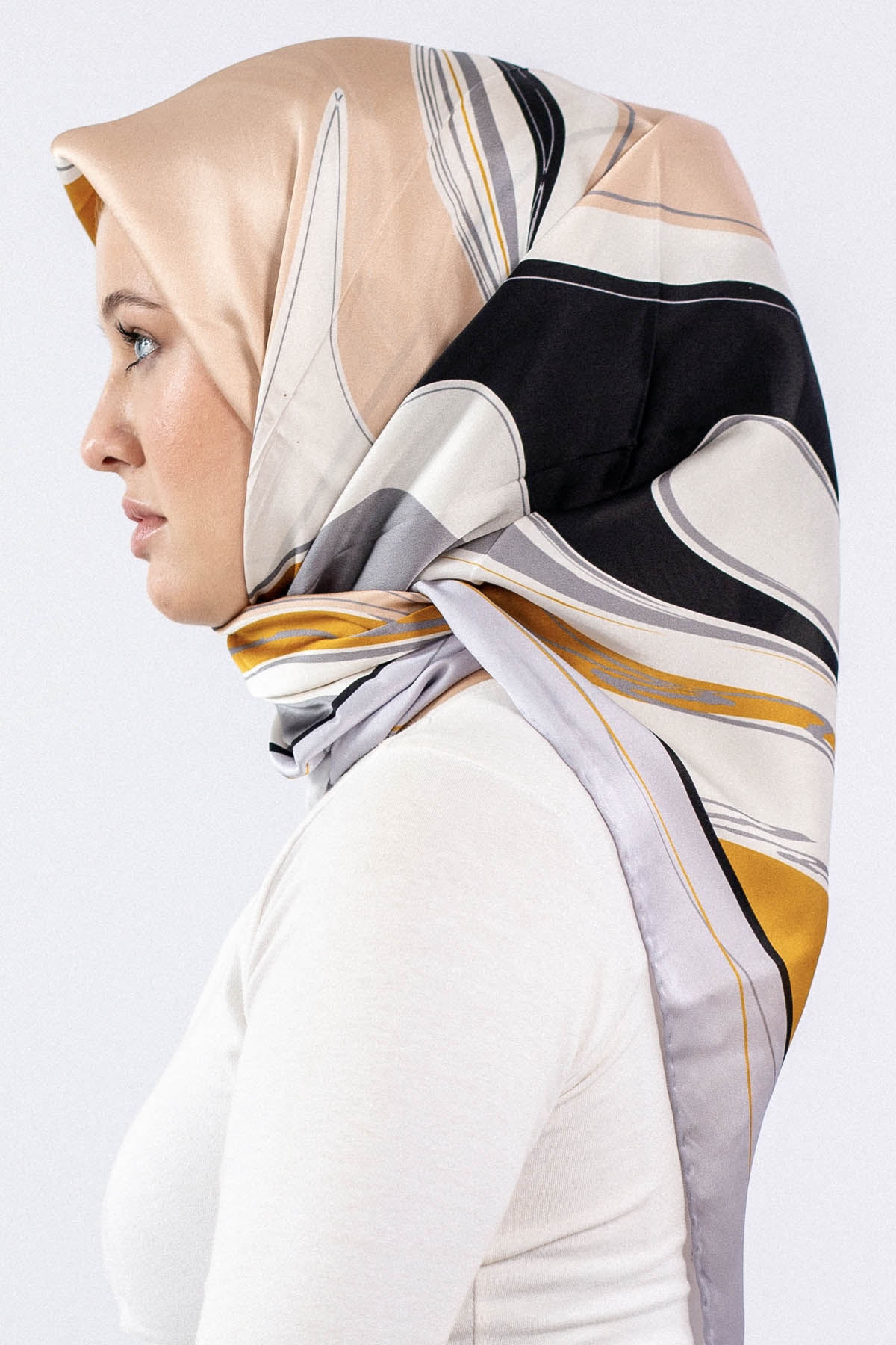 Dg7547 İpek Eşarp Sura - Gri_gold - 2