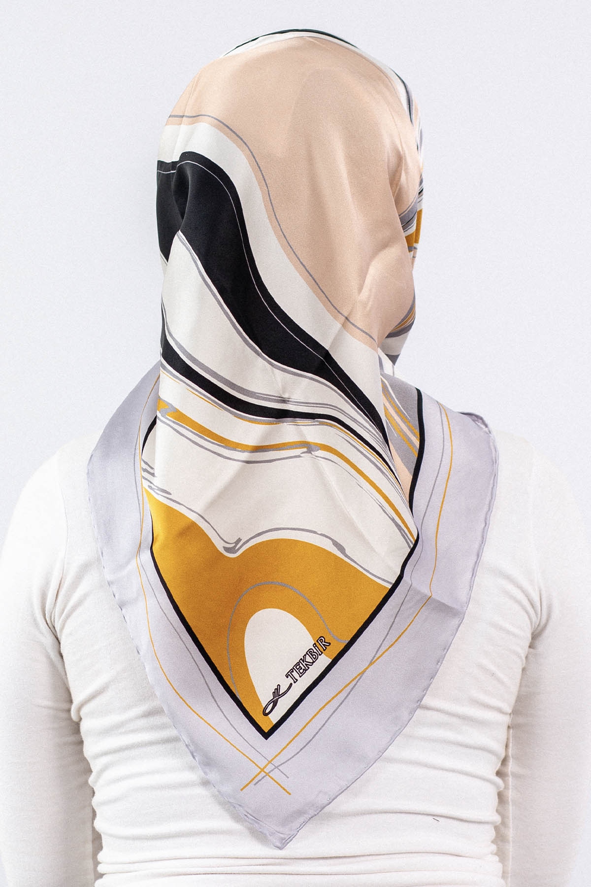 Dg7547 İpek Eşarp Sura - Gri_gold - 3