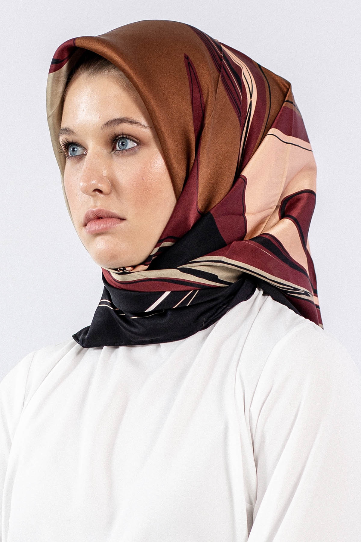 Dg7547 İpek Eşarp Sura - Siyah_bordo - 1