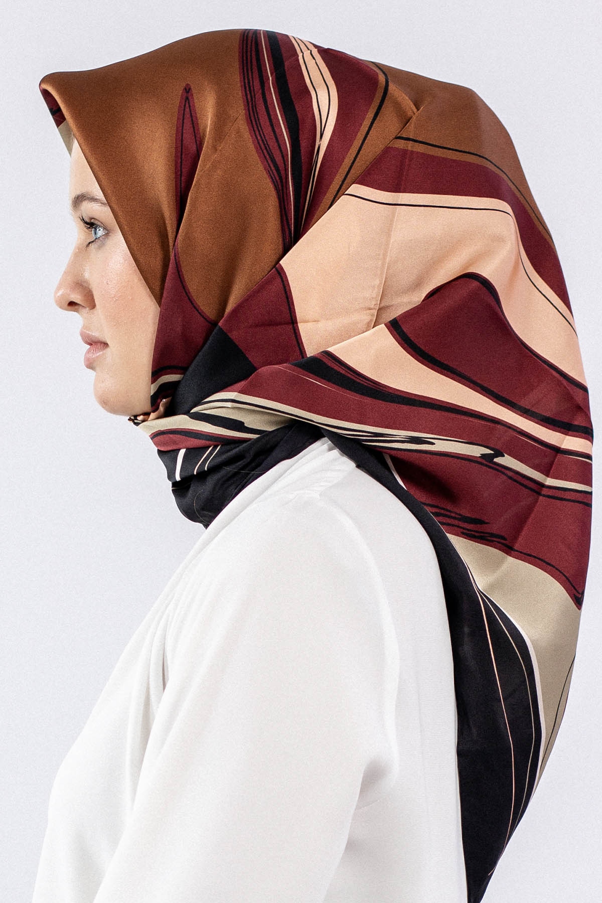 Dg7547 İpek Eşarp Sura - Siyah_bordo - 2