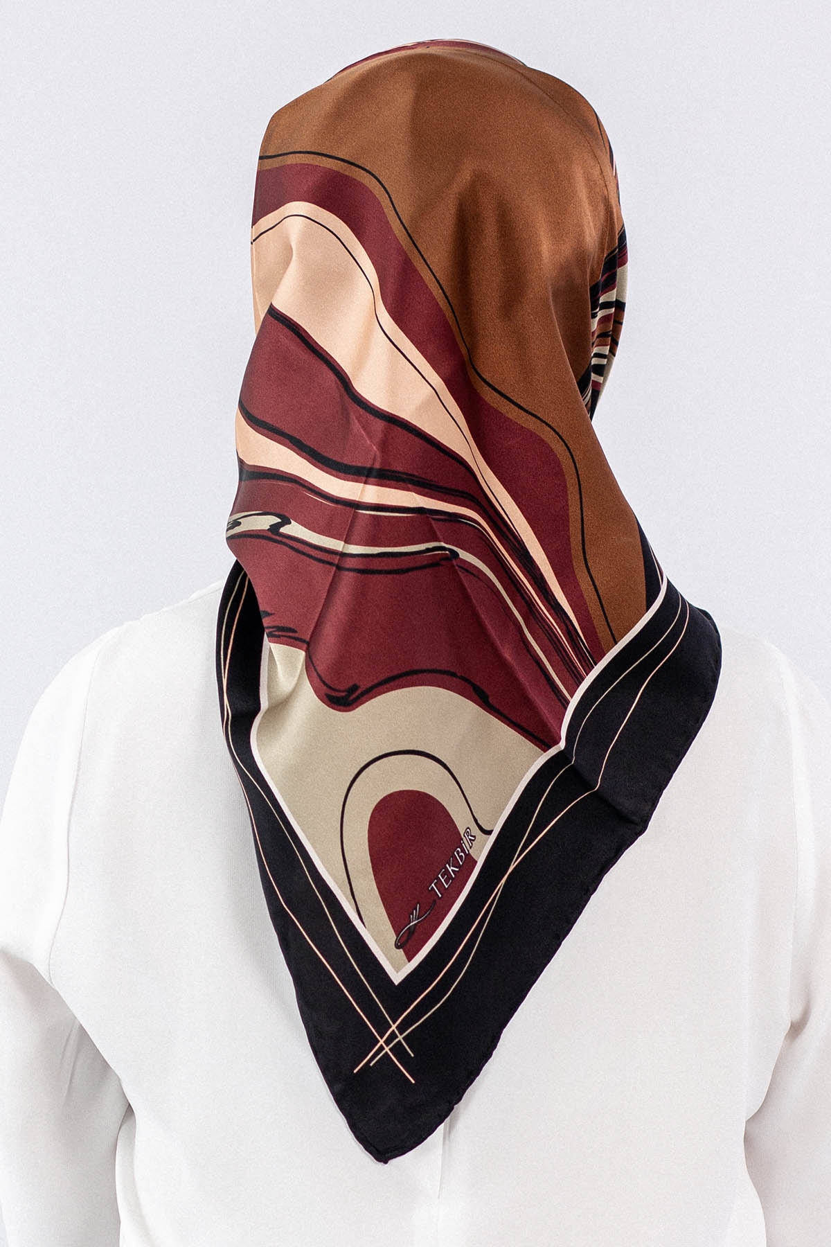 Dg7547 İpek Eşarp Sura - Siyah_bordo - 3