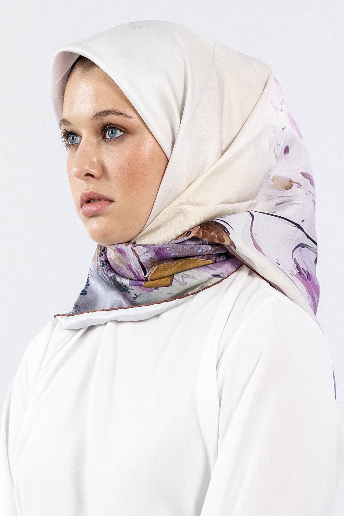 Dg7549 İpek Eşarp Tvil - Haki_gul - 1