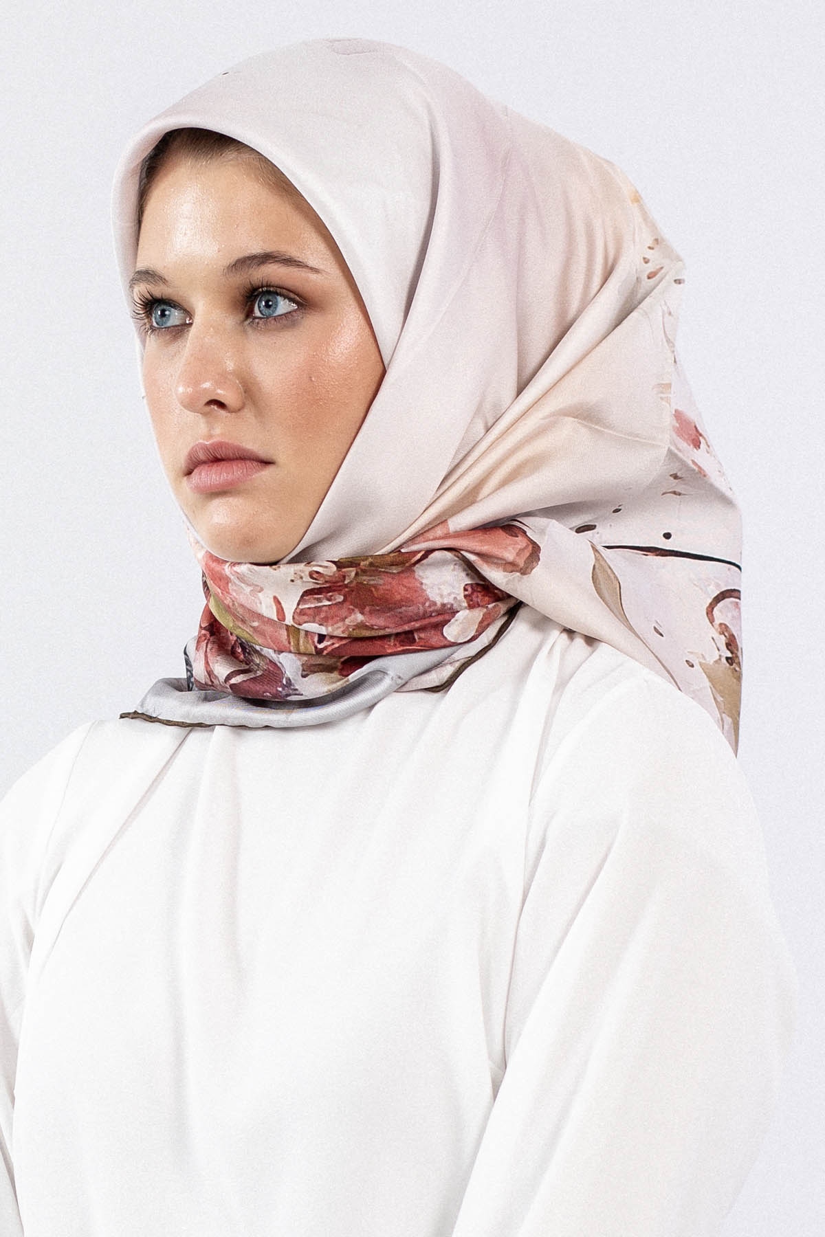 Dg7549 İpek Eşarp Tvil - Kahve-oranj - 1