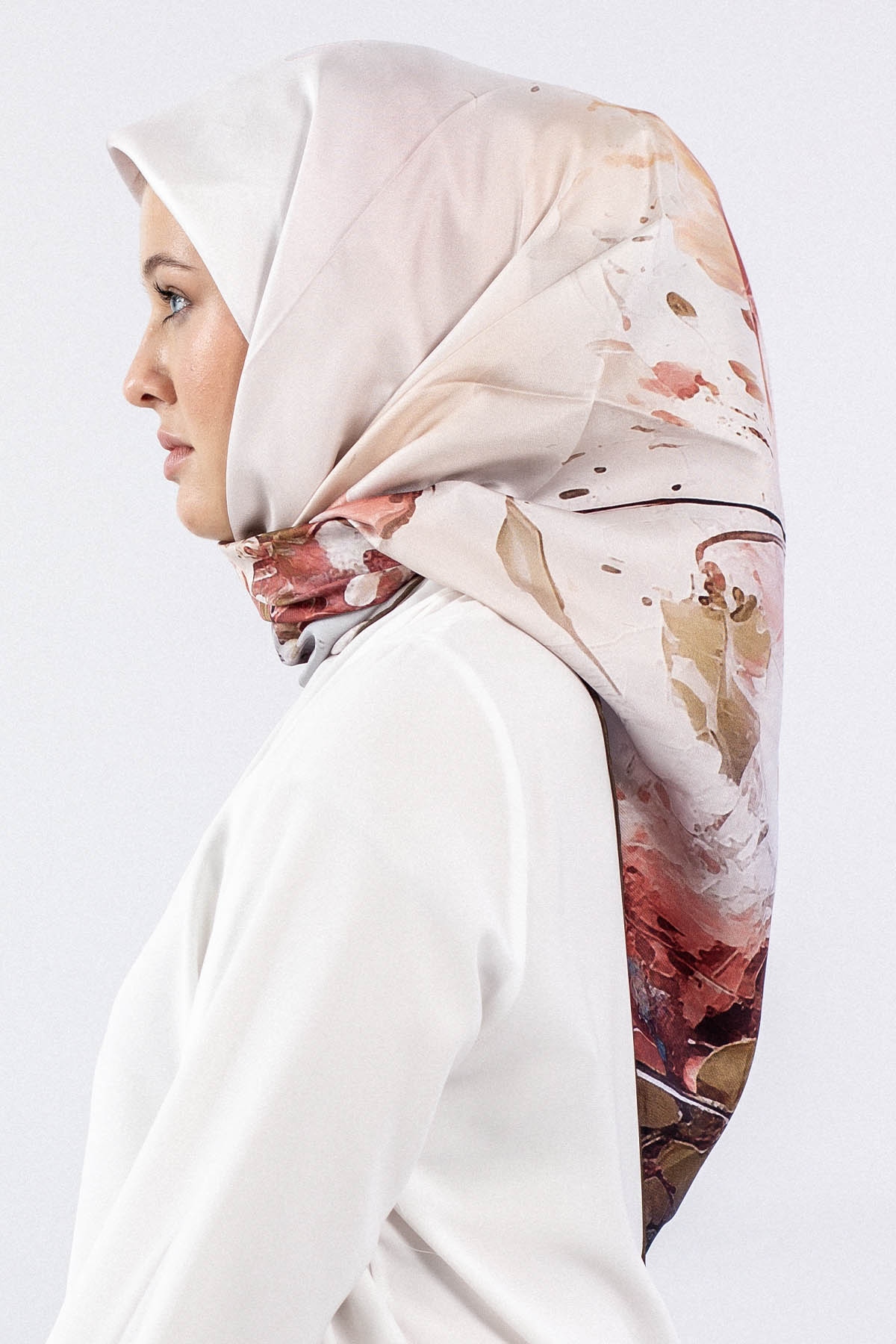 Dg7549 İpek Eşarp Tvil - Kahve-oranj - 2