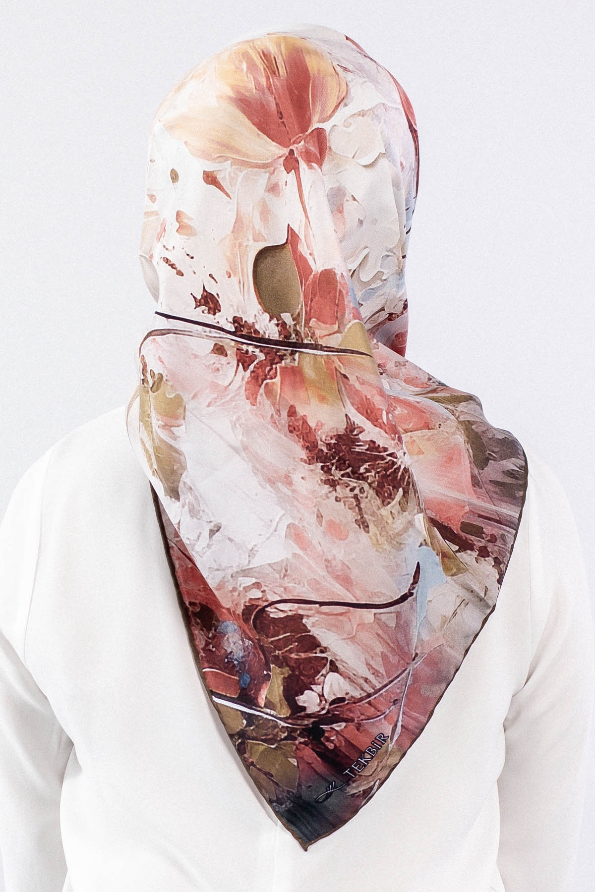 Dg7549 İpek Eşarp Tvil - Kahve-oranj - 3