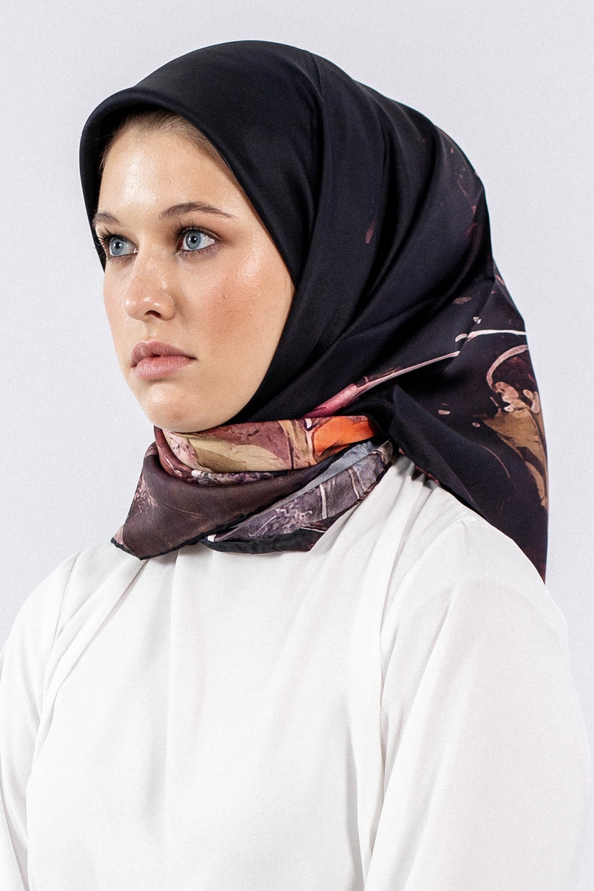 Dg7549 İpek Eşarp Tvil - Siyah_kirmizi - 1