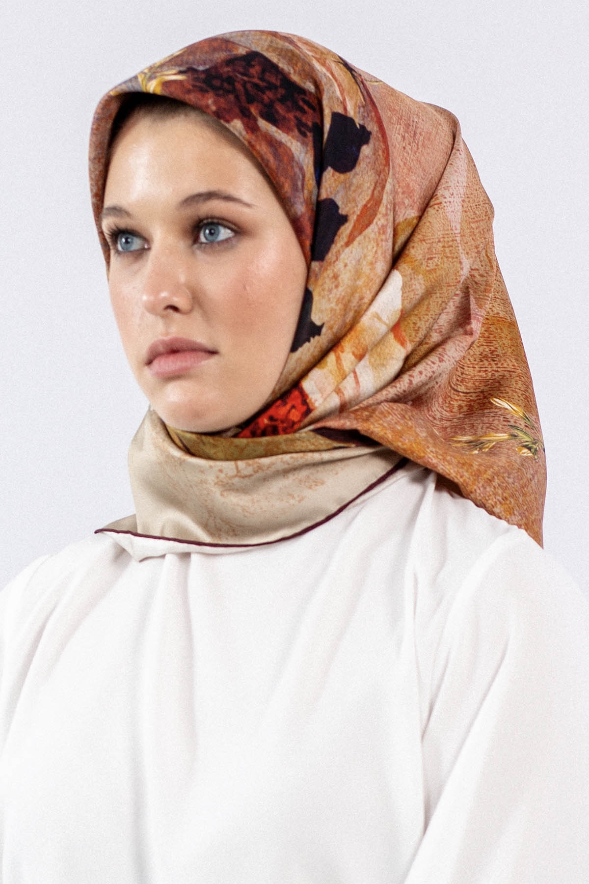 Dg7606 İpek Eşarp Tvil - Krem_bordo - 1